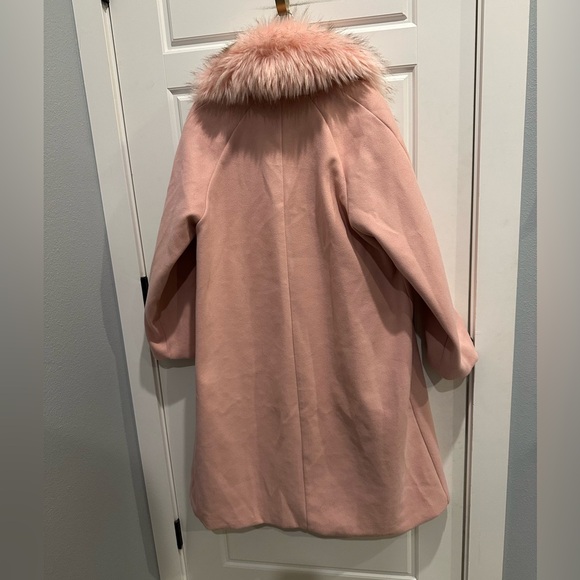 Fur Trim Soft Pink Faux Wool Belted Long Coat - Picture 2 of 6